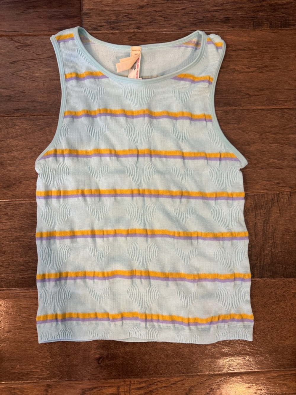 Anthropologie- LyreBird-NWT-Light Blue Striped Knit Tank Yellow&Lavender Accents